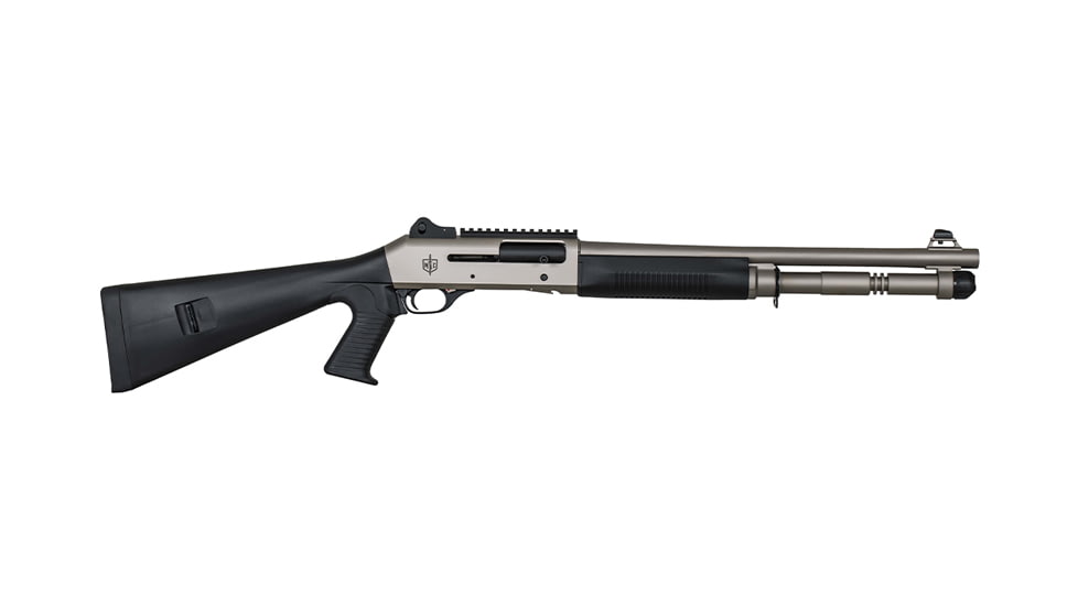 Military Armament Corp 1014 Marine 3in Tactical Semi-Auto Shotgun, 12 Gauge, 18.5in BBL, Synthetic Black/Nickel Stock, Ghost Ring/Blade, 1 Mag Included, 5RD Capacity, Nickel, 21000153