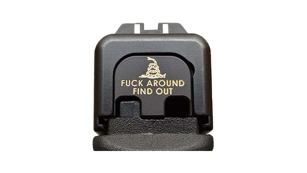 MILSPIN Fck Around Find Out Slide Back Plate, Glock, Gen 1-5, Black Cerakote on Brass, 111121012N