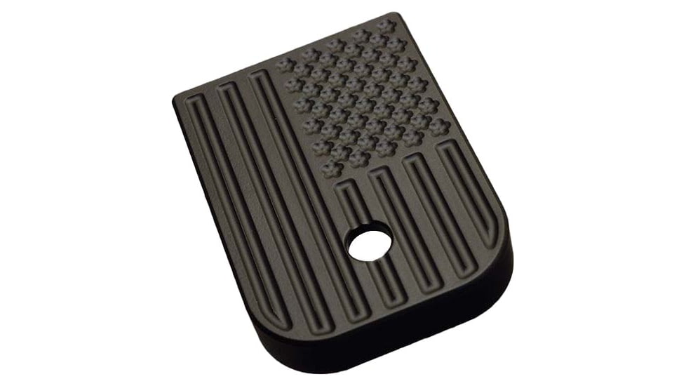 MILSPIN Blacked Out Flag Magazine Base Plate, Glock 17/17L/18/19/19X/22/23/24/26/27/31/34/35, "Blacked Out" Cerakote on Stainless Steel, Fits the Following Glock Models: 17/17L/18/19/19X/, 1121118101