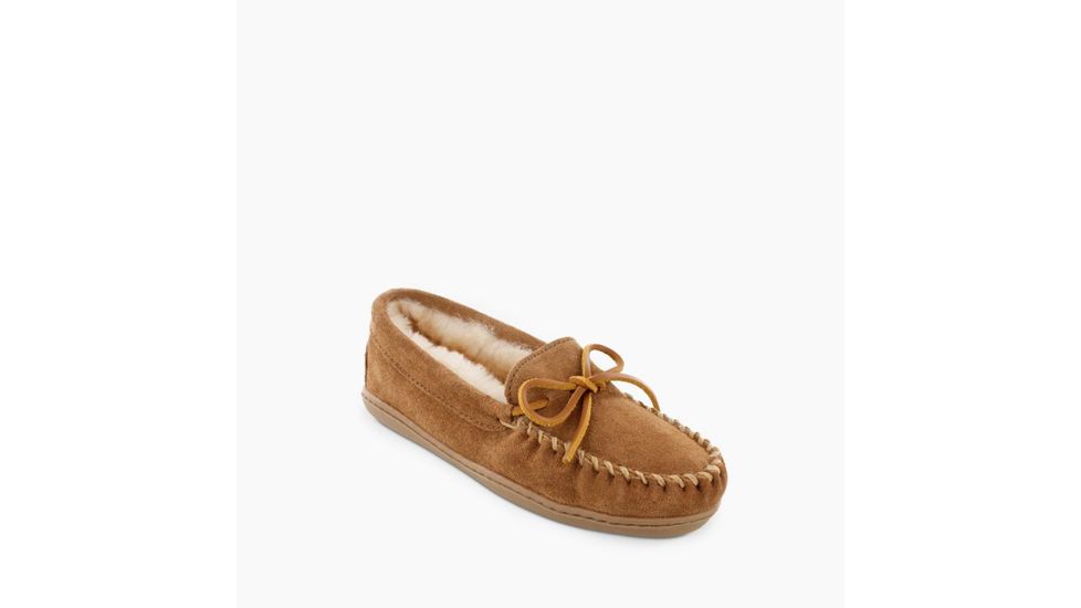 Minnetonka Sheepskin Hardsole Moc Slippers - Womens, Tan, 7 W, 3341W-255-7