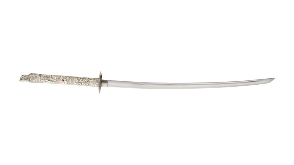 Miscellaneous Dragon Sword,26.5in,Sharpened Stainless Blade,White Composition Handle Silver Trim M3596
