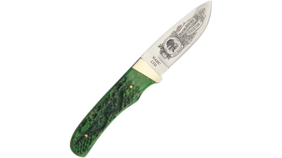 Miscellaneous Drop Point Hunter Fixed Blade Knife, 3.75in, Green, Jigged Ram Horn Handle H1620