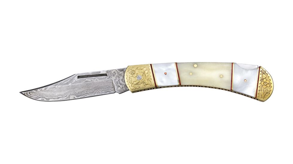 Miscellaneous Hand Made Lockback Folding Knife,3.625in,Clip Point Blade,White Smooth Bone And Pearl Onlays HM3