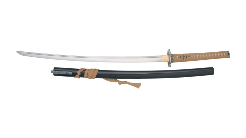 Miscellaneous Handmade Katana,26.875in,Carbon Steel Blade,Imitation Rayskin Handle Tan Cord Wrap M3278