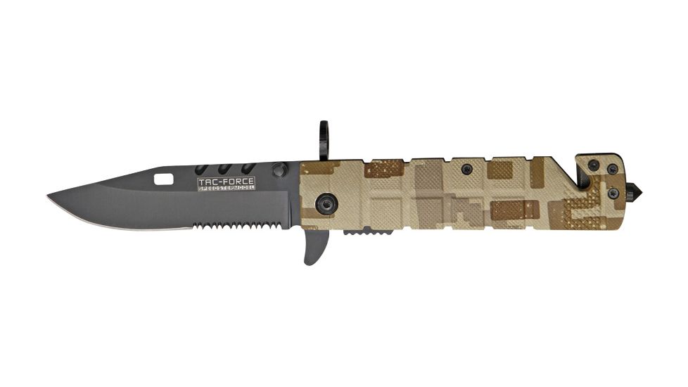 Miscellaneous Linerlock Brown Digital Folding Knife,3.5in,Clip Point Blade,Brown Digital Camo Textured Alum Handle M4146