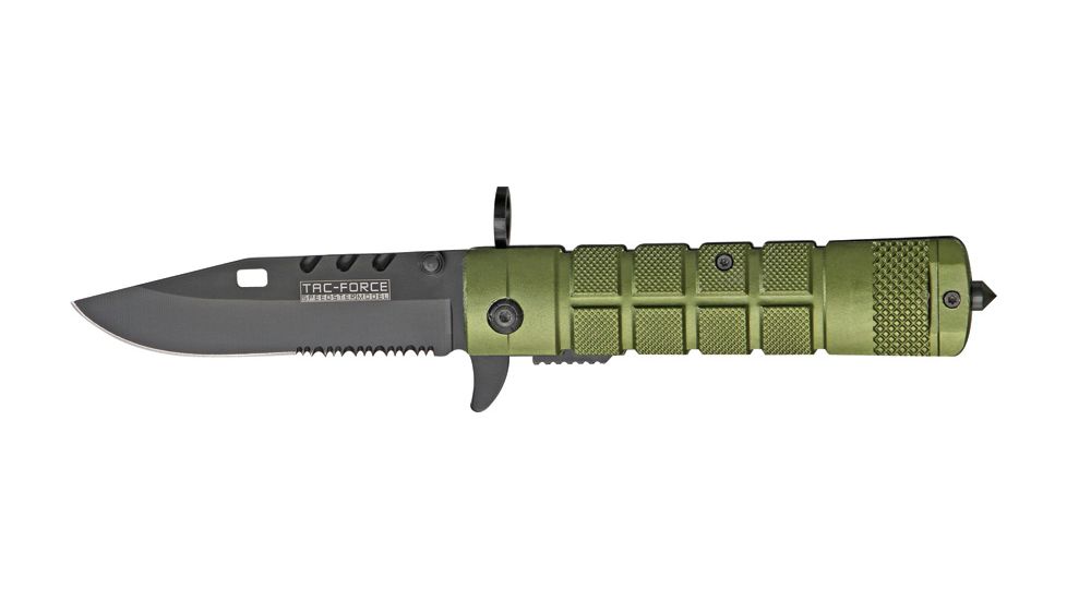 Miscellaneous Linerlock Folding Knife,3.5in,Clip Point Blade,OD Green Anodized Textured Alum Handle M4147