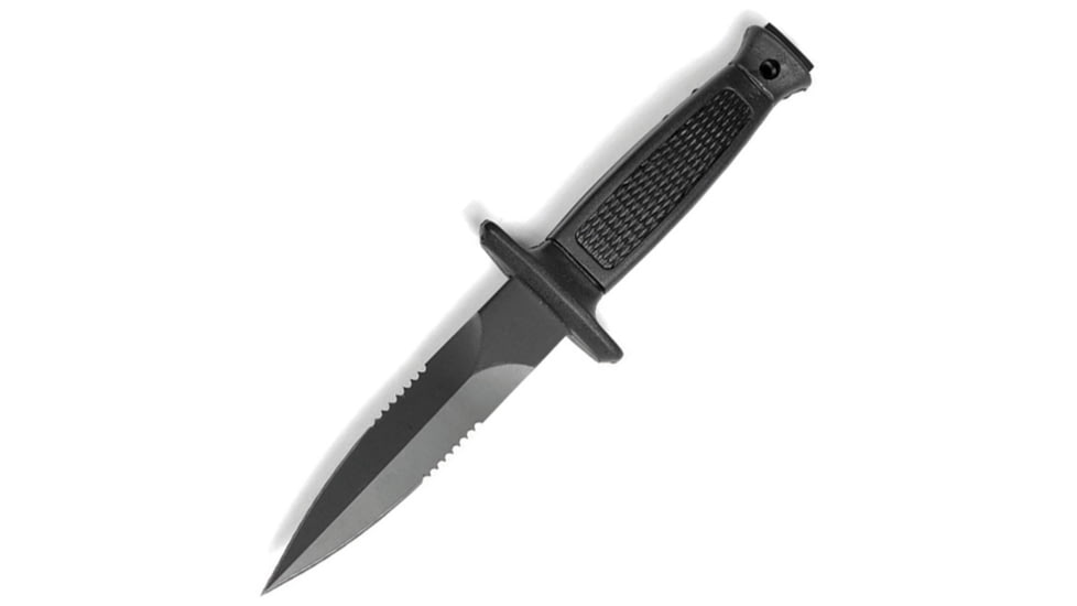 Miscellaneous Mil-Tec Fixed Blade Knife, 4.5 black finish partially serratedstainless dagg, Black checkered ABS handle, 15373000