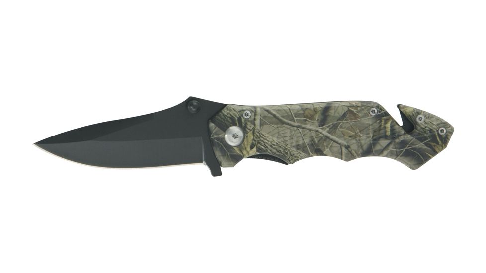 Miscellaneous Rescue Camo Folding Knife,4.5in closed,Black Stainless Blade,Camouflage Alum Handle M3476