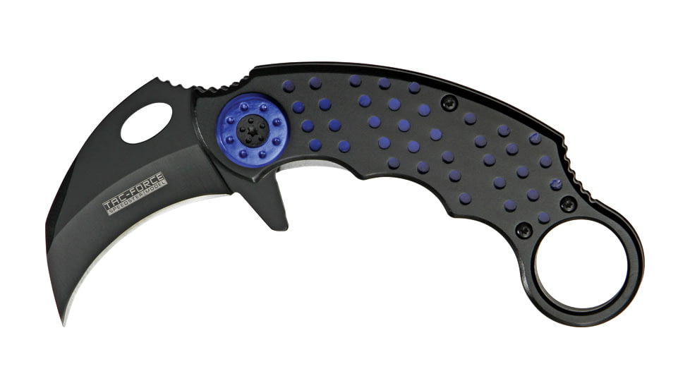 Miscellaneous Speed Assisted Karambit Folding Knife,2.25in,Black Coated Stainless Blade,Alum Handles With Black Overlay/Blue Disk Trim M4088
