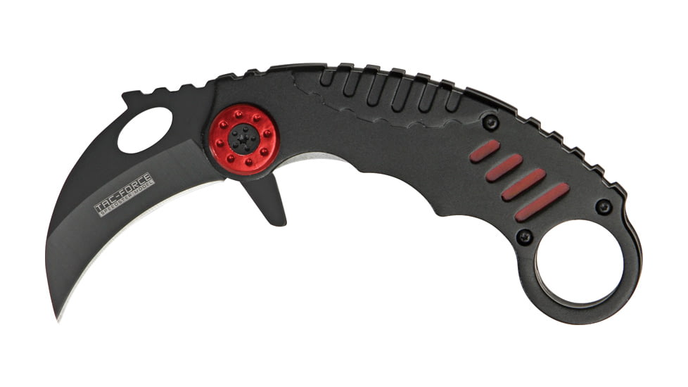 Miscellaneous Speed Assisted Karambit Folding Knife,2.25in,Black Coated Stainless Blade,Black Anodized Alum Handle/Red Trim M4060