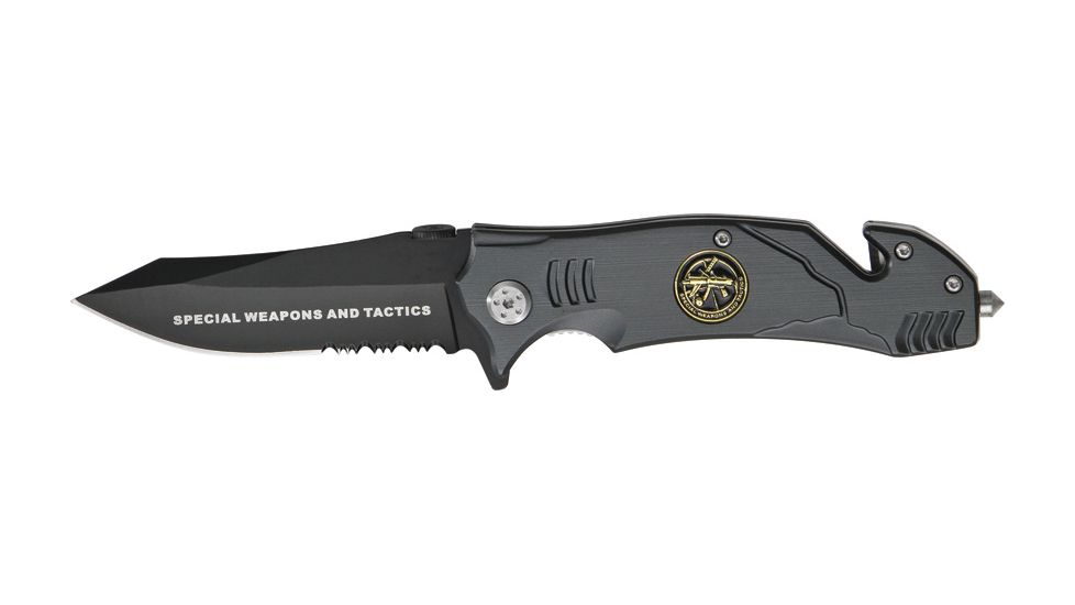 Miscellaneous Speed Rescue Folding Knife Special Weapons,3.5in,Black Partially Serrated Assisted Open Stainless Blade,Gray Alum Handle M4030