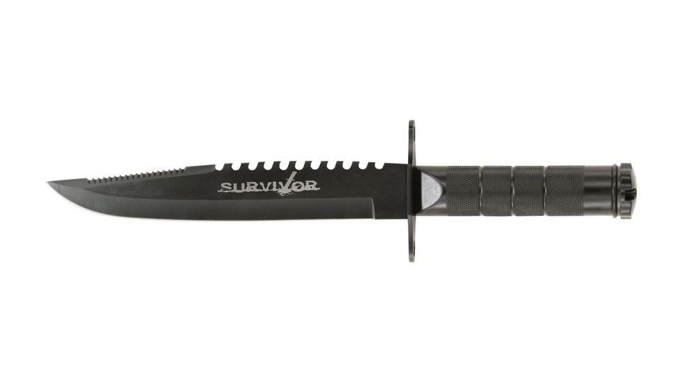 Miscellaneous Survival Fixed Blade Knife,9in,Black Stainless Blade,Textured Black Metal Handle M3691