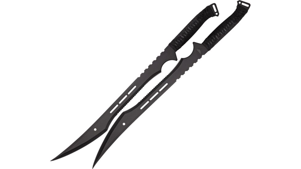 Miscellaneous Twin Sword Set, 19.75in Partially Serrated,Black Nylon Wrapped Handle M4233