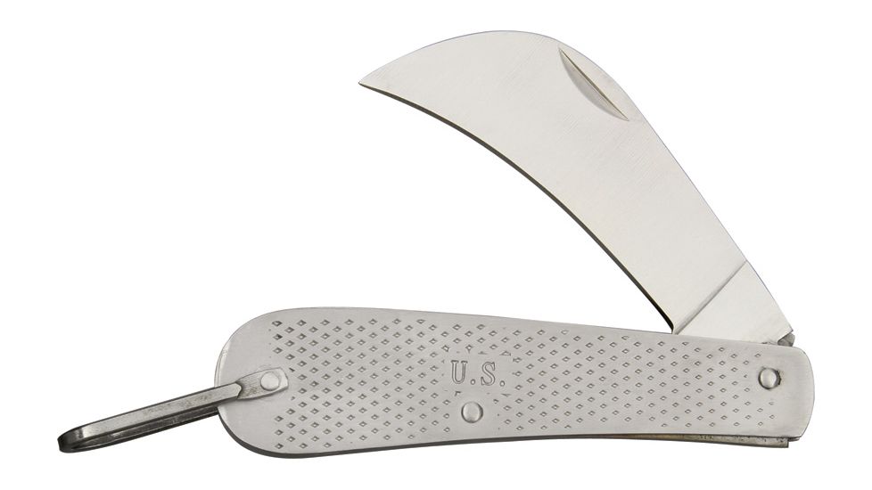 Miscellaneous US Linerlock Folding Knife,3in,Hawkbill Blade,Stainless Handle/Bail MI192