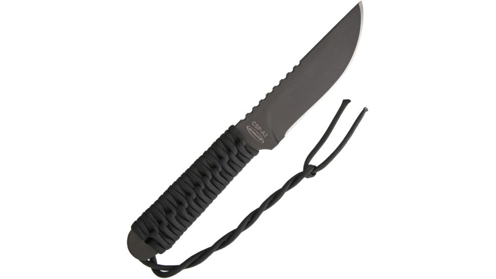 Mission CSP A2 Black Cord Wrap Fixed Blade Knife, 5.25in, A2 Tool Steel, Drop Point, Black, Cord Wrapped Handle MS1901