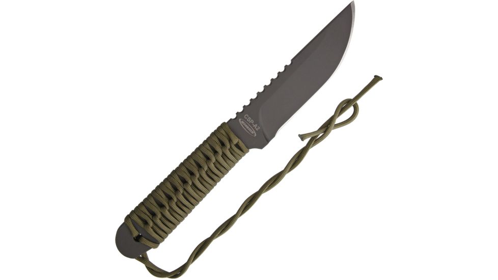 Mission CSP A2 OD Cord Wrap Fixed Blade Knife, 5.25in, A2 Tool Steel, Drop Point, OD Green, Cord Wrapped Handle MS1909