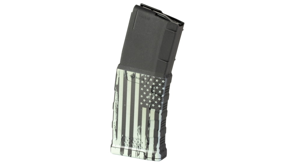 Mission First Tactical EXD AR-15, .223 Remington, 5.56x45mm NATO 30 Round Rifle Magazine, Black and White American Flag Graphic, EXDPM556D-C-AMF4-30RD