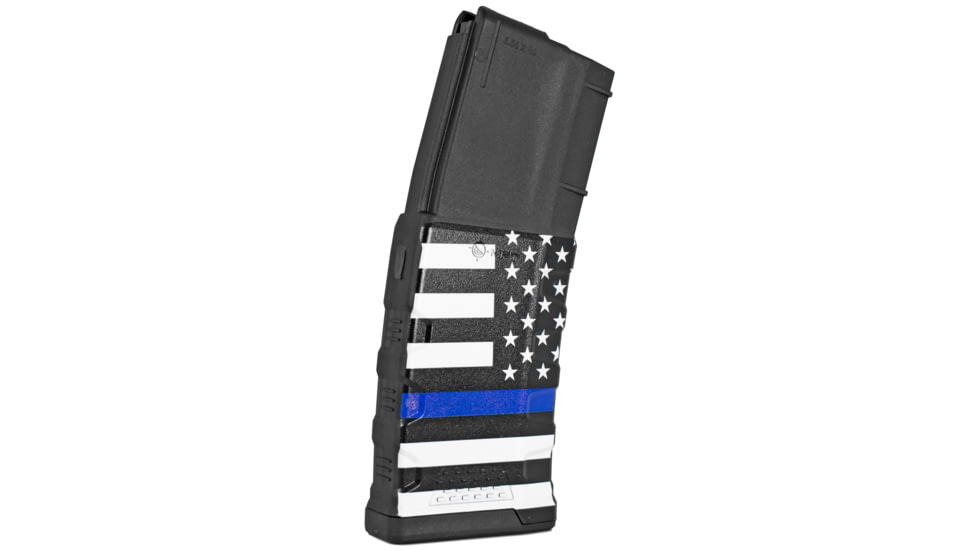 Mission First Tactical Extreme Duty Rifle Magazine, AR-15, 5.56x45mm/.223 Rem/.300 AAC, 30 Round, Blue Line Flag, 1 Pack, Polymer, EXDPM556D-AMB1-30RD