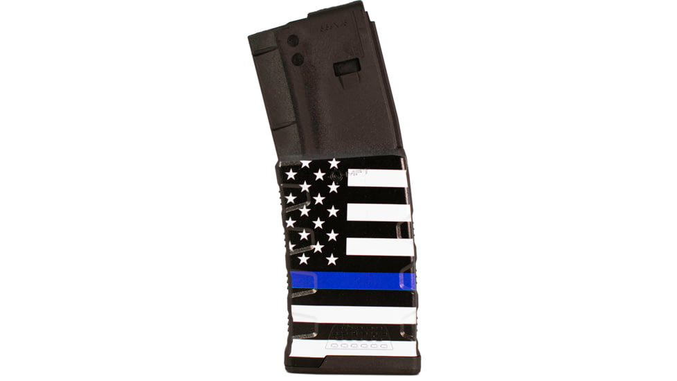 Mission First Tactical Extreme Duty Rifle Magazine, AR15, 5.56x45mm/.223 Rem/.300 AAC, 30 Rounds, Blue Line Flag, EXDPM556D-AMB1-30RD