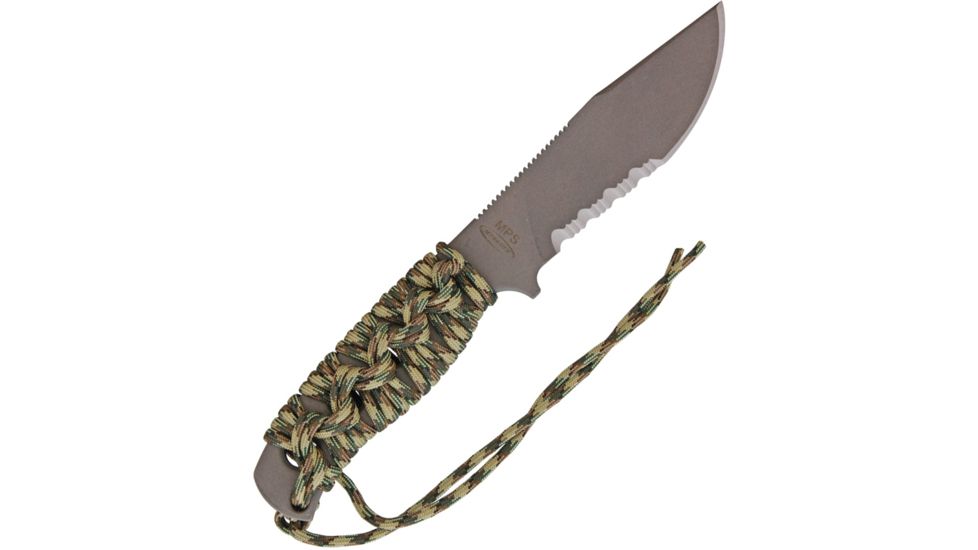 Mission MPS-Ti Fixed Blade Knife, 5in, Partially Serrated, Skeletonized Handle, Multi-Camo Cord Wrap MS0708PS