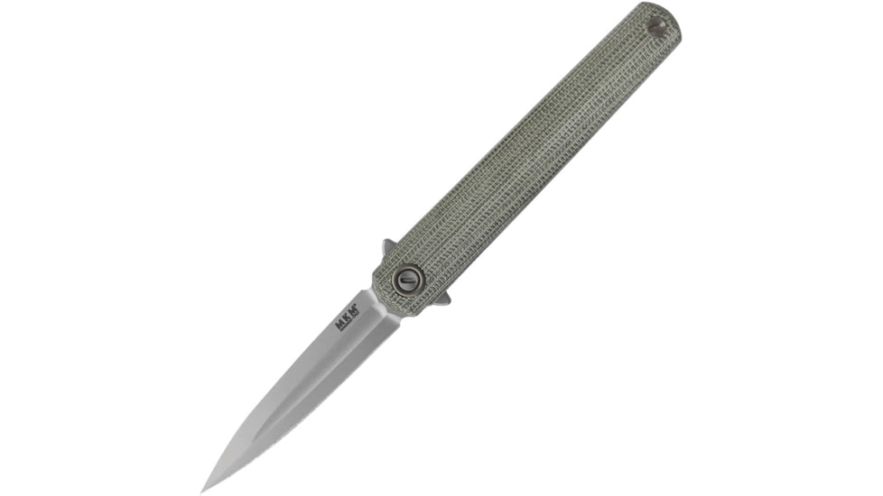 MKM Flame Framelock Dagger Micarta Folding Knife, 2.88 sand blast finish Bohler M390 stainless dagg, Green canvas micarta handle with sand blast finish, MK FL02-GCT