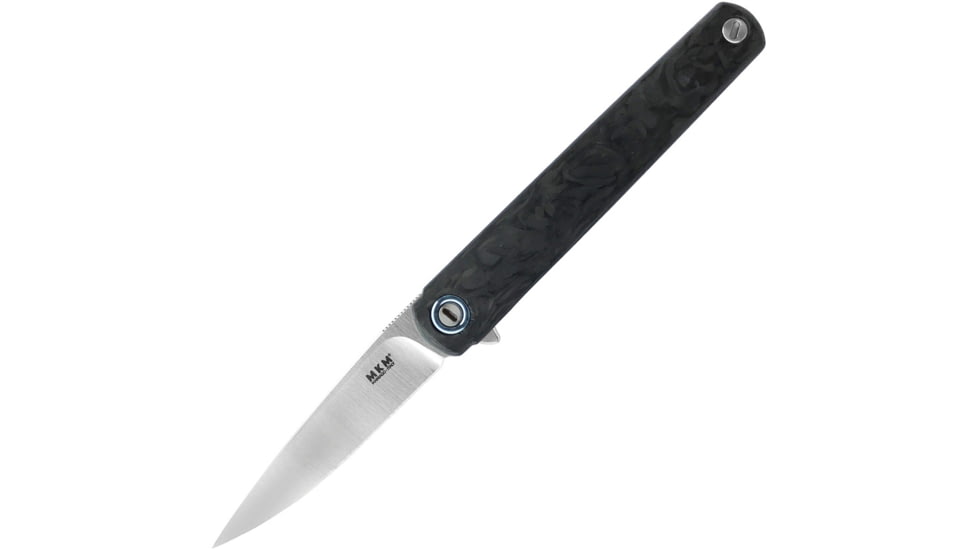 MKM Flame Framelock Drop CF Folding Knife, 2.88 satin finish Bohler M390 stainless drop poin, Marbled carbon fiber handle with Sandblast finish , MK FL01-FCT