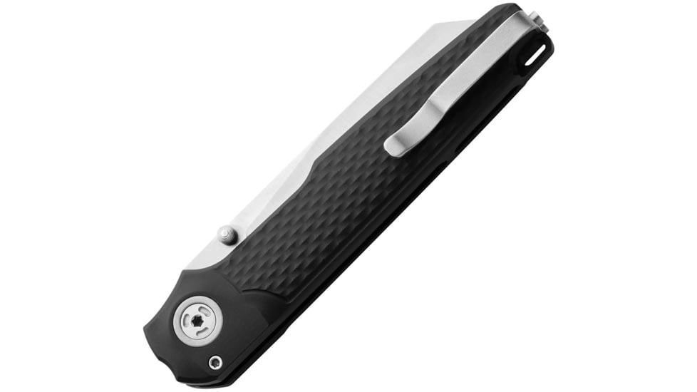 MKM Miura Button Lock Folding Knife, 2.75in, Stonewash Fnish CPM MagnaCut Stainless Sheepsfoot Blade, Black Textured Aluminum Handle., MK MI-ABK