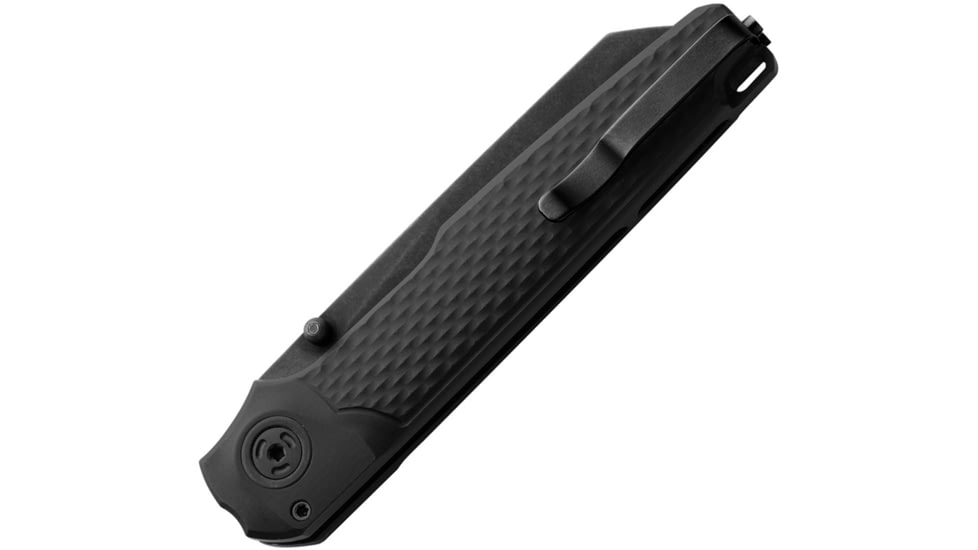 MKM Miura Button Lock Folding Knife, 2.75in, Black Stonewash Fnish CPM MagnaCut Stainless Sheepsfoot Blade, Black Textured Aluminum Handle., MK MI-ABKB