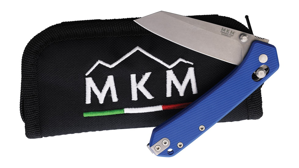 MKM Yipper Crossbar Lock Folding Knife by Ben Petersen, 2.83in, CPM MagnaCut, Stonewashed Sheepsfoot Blade, Blue G10 Handle, MK YP-GBL