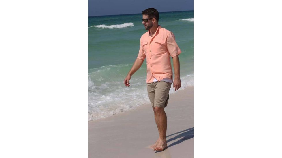 Mojo Sportswear Company Coastal Linen Shirt Short Sleeve - Mens, Sailor Sunset, 2XL, SLSNST - XXL - CSTL SHT SS