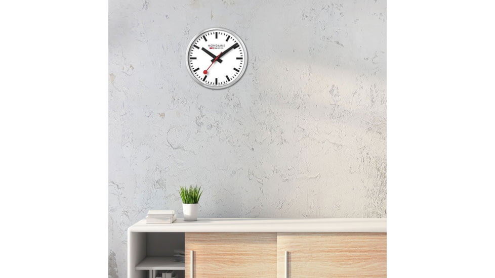Mondaine Wall 25cm Clock, Silver, 25cm, A990.CLOCK.16SBB
