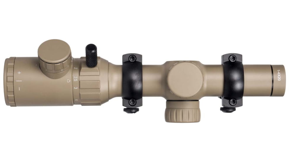Monstrum 1-4x20 Rifle Scope with Rangefinder Reticle and Medium Profile Scope Rings, Flat Dark Earth, TS1420-R-RG