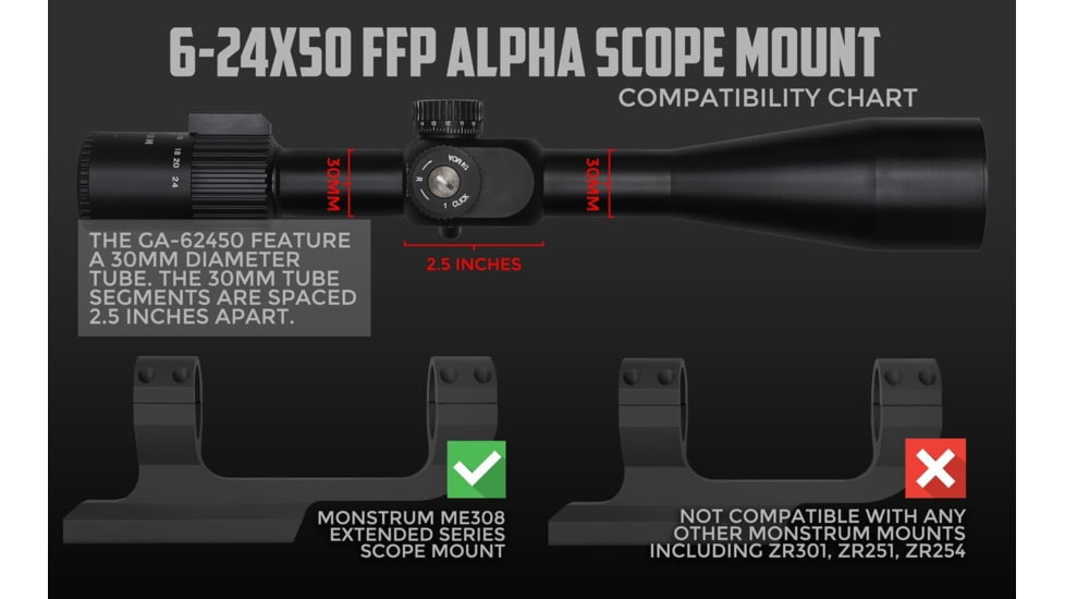 Monstrum Alpha Series 4-16x44 FFP Rifle Scope, MOA Reticle, Black, GA41644-BLK