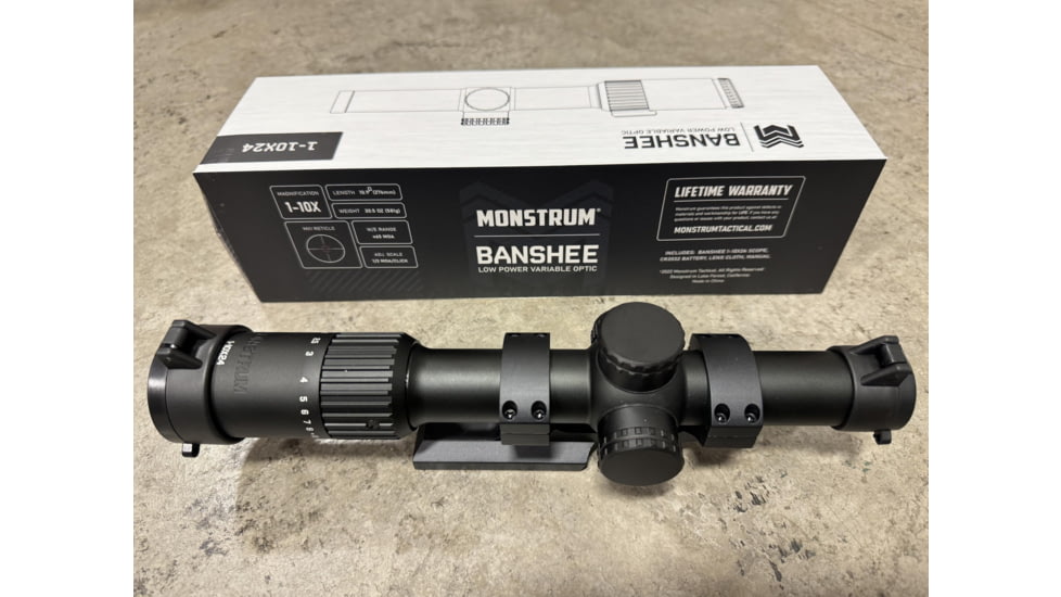 Monstrum Banshee ED 1-10x24mm LPVO 30mm Rifle Scope w/Offset Scope Mount, Second Focal Plane