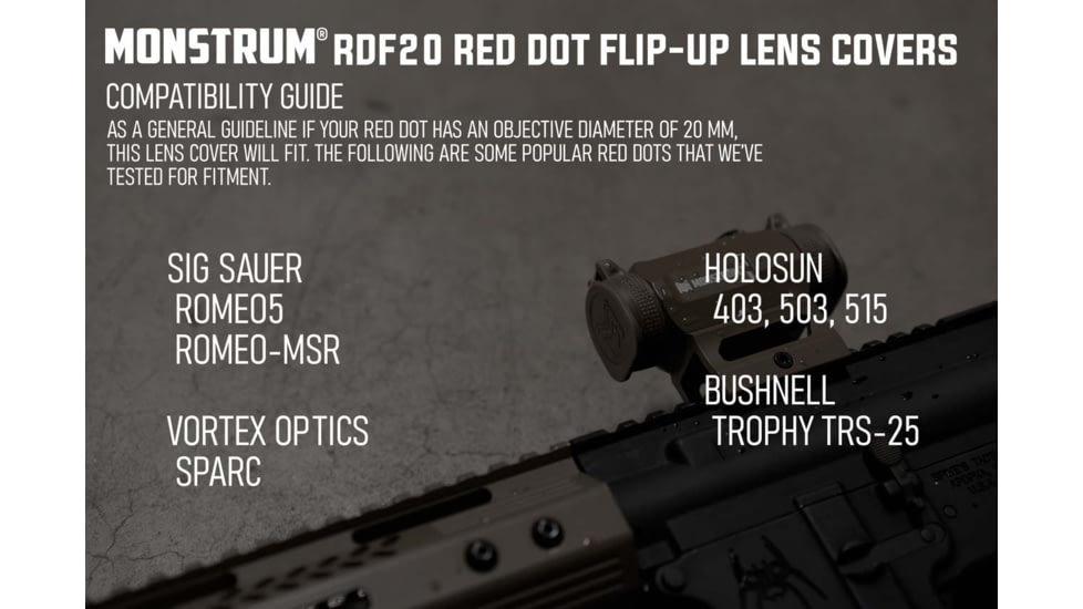 Monstrum Flip-Up Lens Cap Set for 1x20mm Red Dot Sight, Black, RDF20-B