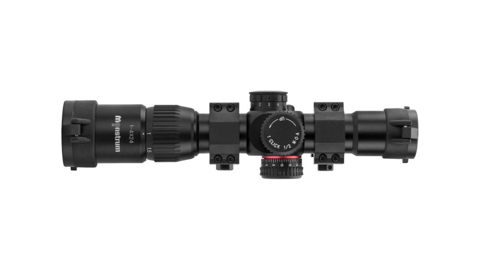 Monstrum G2 1-4x24mm Rifle Scope, 30mm Tube, FFP, Illuminated Rangefinder Reticle, Adjustable Objective, Black G2-BFFPS1424-R