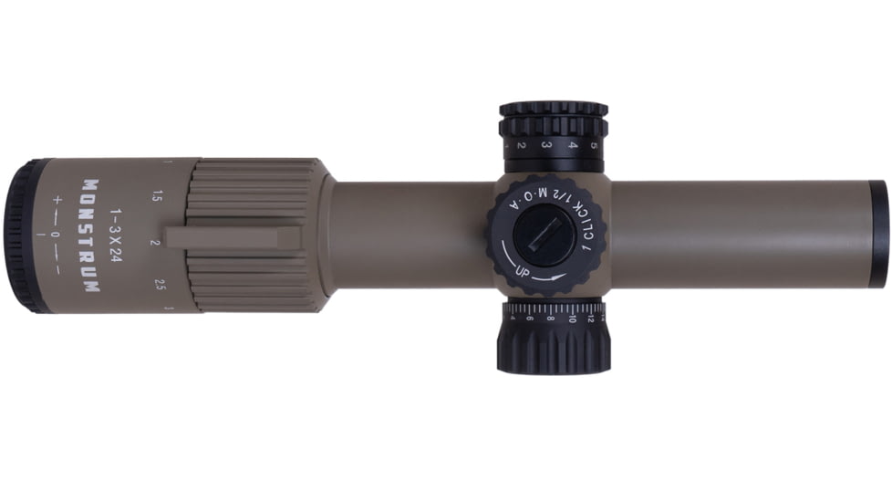 Monstrum G3 FFP LPVO Rifle Scope, 1-3x24mm, 30mm Tube, First Focal Plane, Illuminated FFP X1 Reticle, Flat Dark Earth, G3F1324-FDE