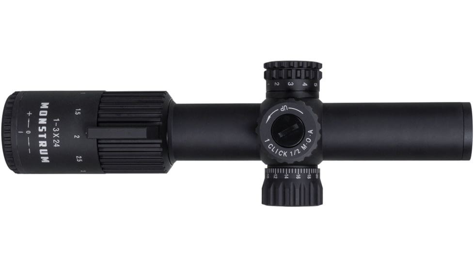 Monstrum G3 FFP LPVO Rifle Scope, 1-3x24mm, 30mm Tube, First Focal Plane, Illuminated FFP X1 Reticle, MIL-STD 8625 Type III Hard-Anodized, Black, G3F1324-BLK