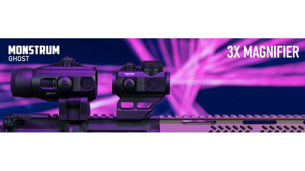 Monstrum Ghost 3X Prism Magnifier w/ Flip-to-Side Mount, Type III Hard Anodized, Black, PG3X-B