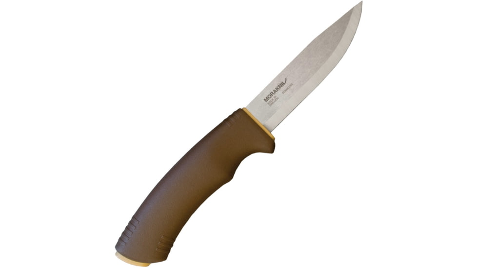 Morakniv Bushcraft Survival Knife, 9.25in Overall, 4.25in Satin SS Drop Point, Brown Synthetic Handle, Tan Synthetic Sheath, M-13033