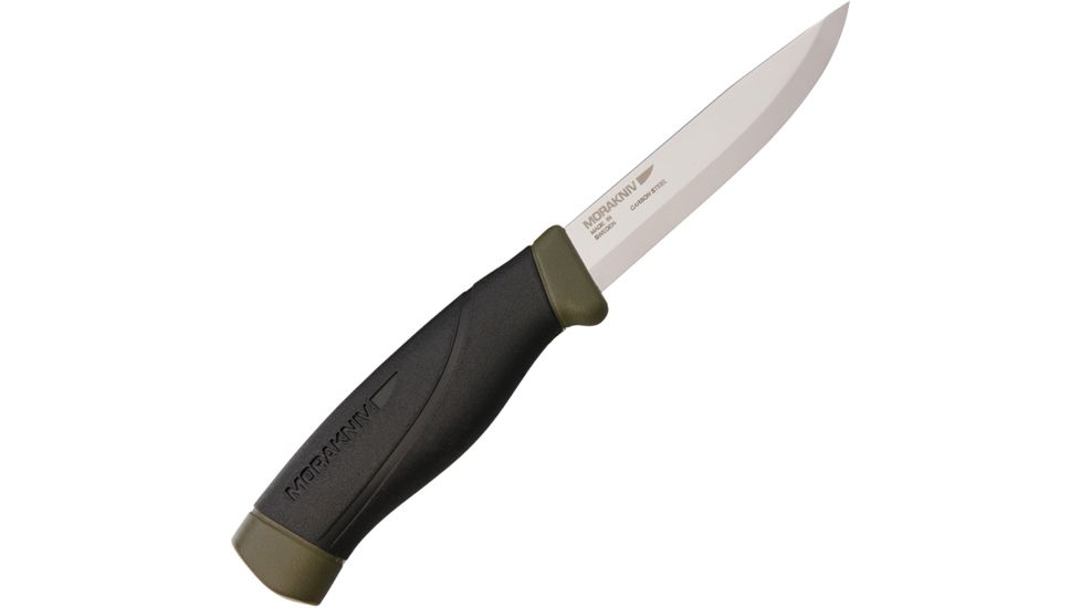 Mora Companion Heavy Duty Green Fixed Blade Knife, 4in, Carbon Steel, Standard Edge, Black, Rubber Handle FT01619