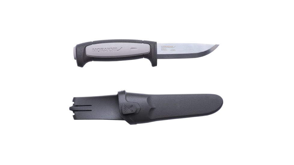 Morakniv Robust Fixed Blade Knife,3.6in,Black/Gray Rubber Handle,Carbon Plain w/Sheath M-12249