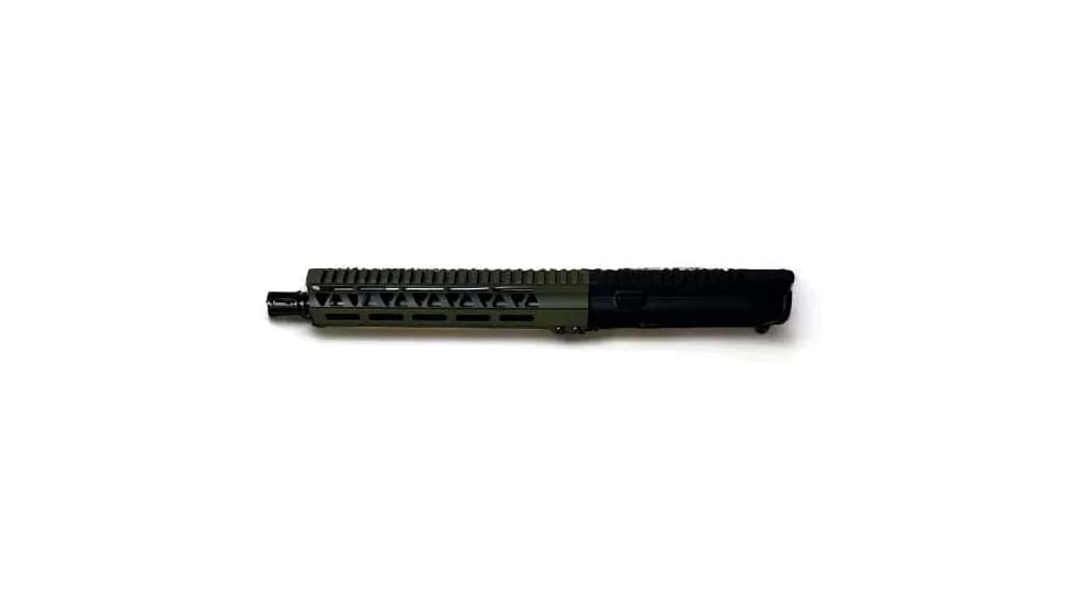 Moriarti Upper Receiver with Flash Hider, AR-15, .300 Blackout, 10.5 inch Barrel, Medium Profile, Pistol Length, 1x7 Twist, 5/8X24 Thread, M-LOK Handguard, A2 Flash Hider, Hardcoat Anodized, Black/ Od Green, MAR-300-10-BLK-ODG-A2