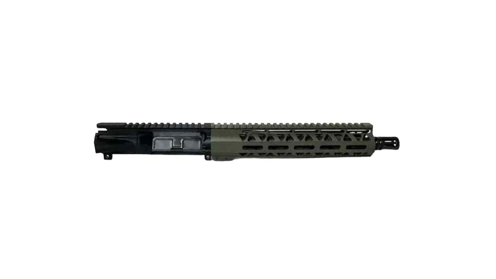 Moriarti Upper Receiver with Flash Hider, AR-15, .300 Blackout, 10.5 inch Barrel, Medium Profile, Pistol Length, 1x7 Twist, 5/8X24 Thread, M-LOK Handguard, A2 Flash Hider, Hardcoat Anodized, Black/ Od Green, MAR-300-10-BLK-ODG-A2