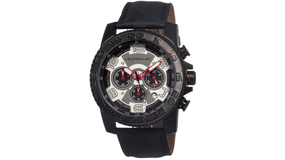 Morphic 0203 M2 Series Mens Watch, White Dial w/ Black Leather Band, Black Stainless Case MPH0203
