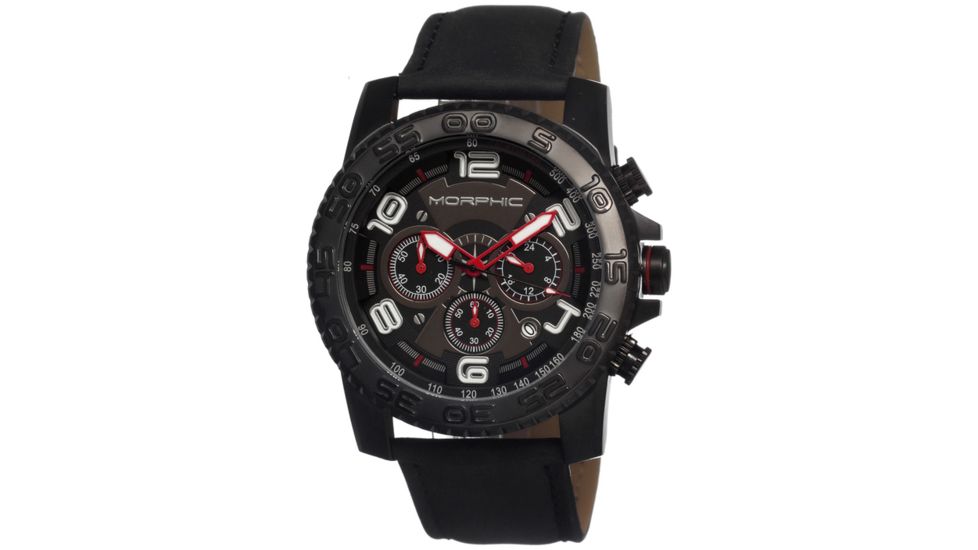 Morphic 0204 M2 Series Mens Watch, Black Dial w/ Black Leather Band, Black Stainless Case MPH0204
