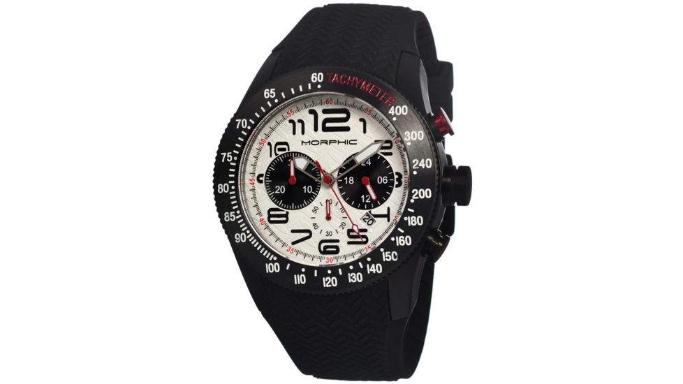 Morphic 0703 M7 Series Mens Watch, White Dial w/ Black Silicone Band, Black Stainless Case MPH0703