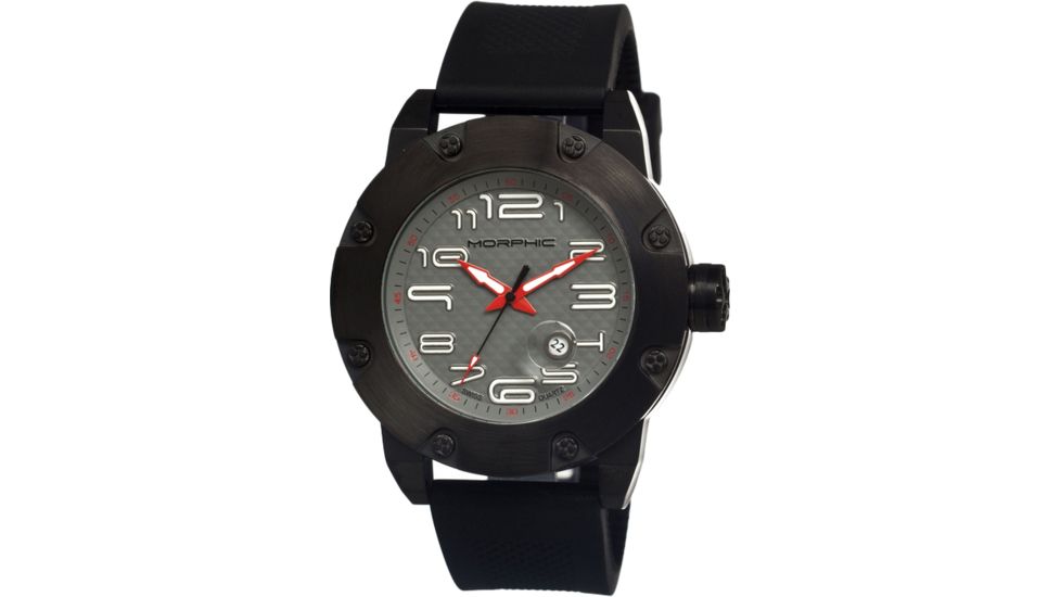 Morphic 0802 M8 Series Mens Watch, Grey Dial w/ Black Silicone Band, Black Stainless Case MPH0802