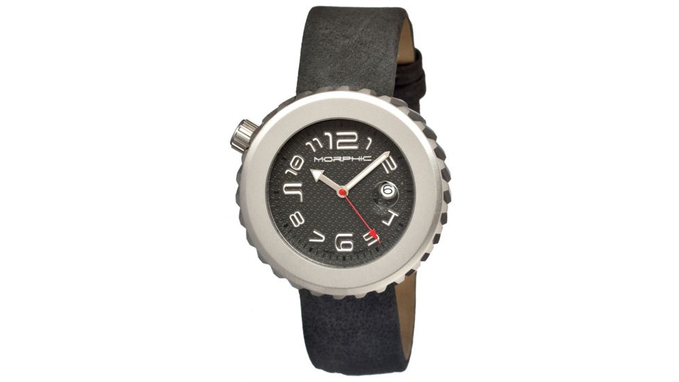 Morphic 1302 M13 Series Mens Watch, Black Dial w/ Grey Leather Band, Stainless Steel Case MPH1302
