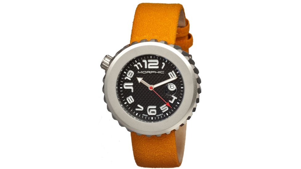 Morphic 1303 M13 Series Mens Watch, Black Dial w/ Orange Leather Band, Stainless Steel Case MPH1303